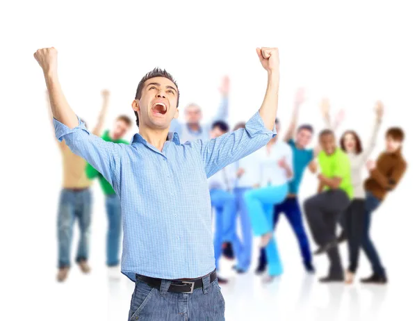 Group of happy hugging and cheering — Stock Photo, Image