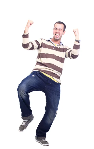 Boldog ember, ünnepli a sikert, elszigetelt, mint egy fehér háttér — Stock Fotó
