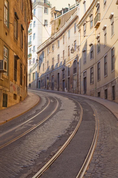 Stock image Street with tramway rails in Lisbon, Portugal