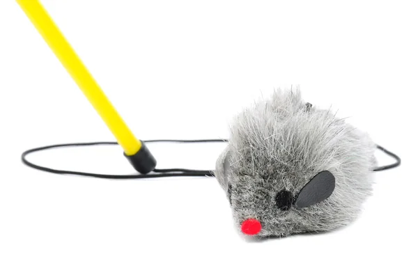 猫钓鱼玩具-绳与杆上的鼠标 — 图库照片