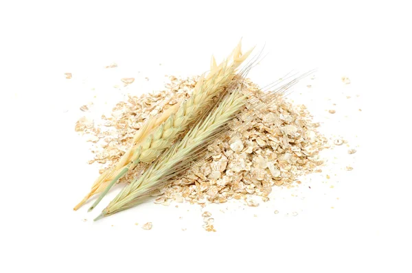 Buğday, yulaf, arpa ve çavdar kulak ile flakes — Stok fotoğraf