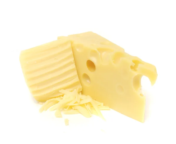 Švýcarský sýr izolované na bílém pozadí — Stock fotografie