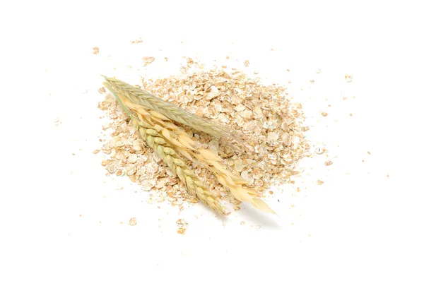Wheat, Oat, Rye and Barley Flakes with Ears — Stock Photo, Image