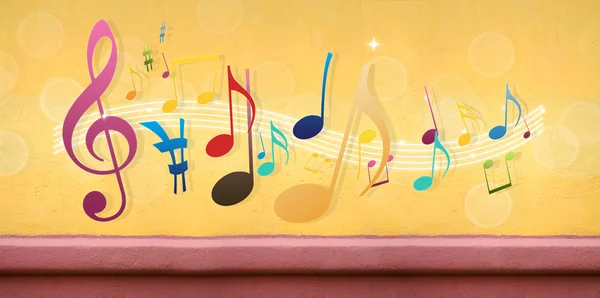 Music Notes on Concrete Wall (Extra-Wide Background) — Stock Photo, Image