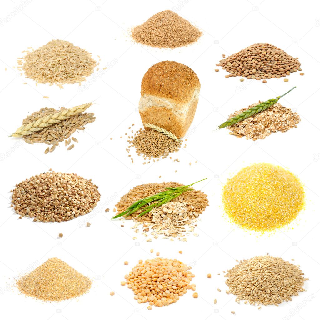 Grain and Cereal Set Isolated on White Background