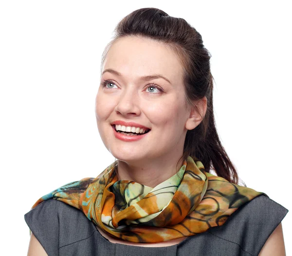 Närbild porträtt av en glad ung kvinna ler — Stockfoto