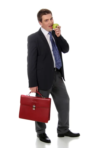 Business man en groene appel — Stockfoto