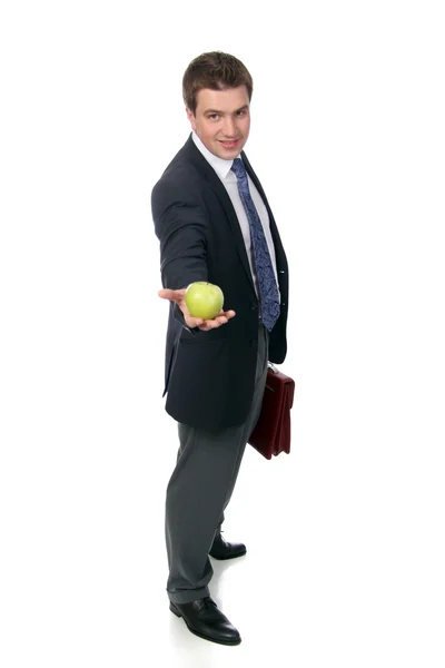 Iş adamı ve yeşil elma — Stok fotoğraf