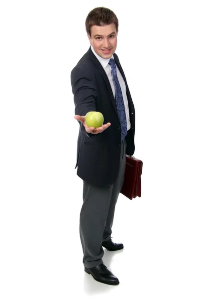 Business man en groene appel — Stockfoto