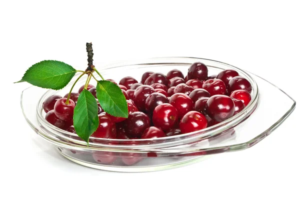 Cherries on a glass dish — Stock Photo, Image