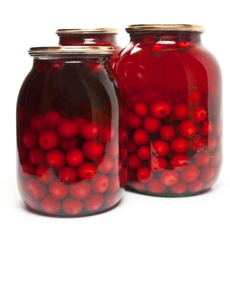 Jar with preserved cherries — Stock Photo, Image