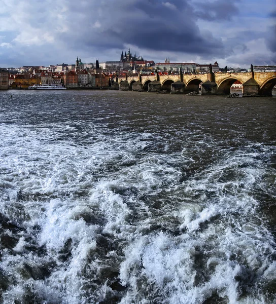 Prague panorama on charles bridge — Stock Photo, Image
