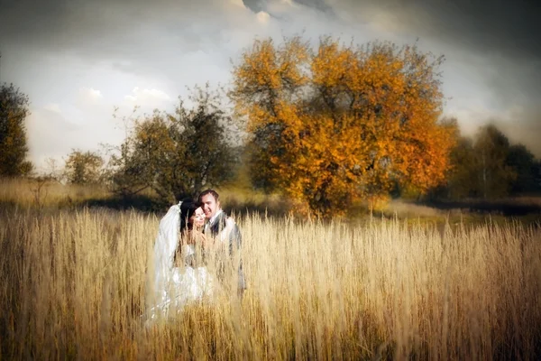 Paar im Herbstfeld — Stockfoto
