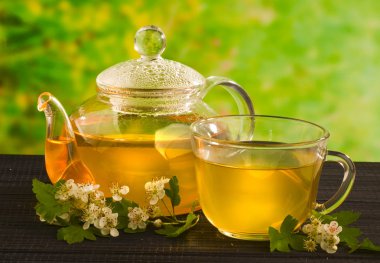 Herbal medicine, tea with hawthorn flower clipart