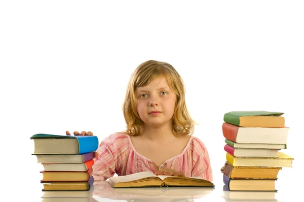 Girl with stack of book — Stock Photo, Image