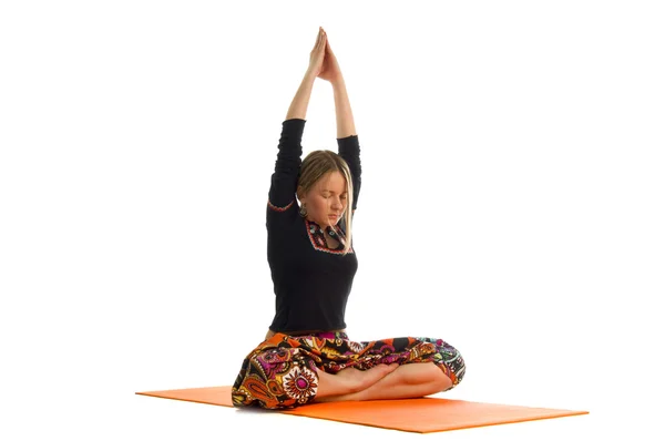Anjali mudra in siddhasana Yoga-Pose — Stockfoto