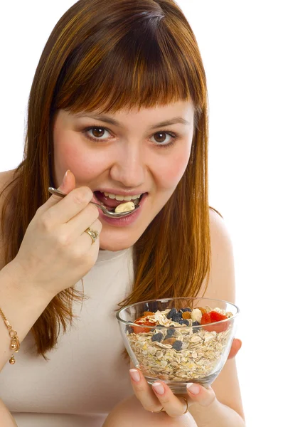 Mädchen isst Müsli — Stockfoto