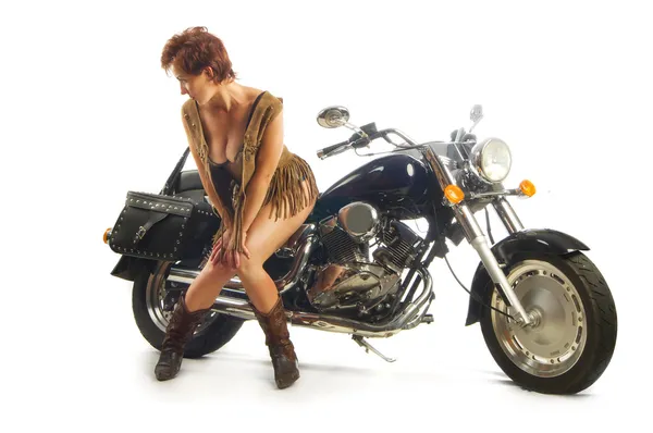 Chica motociclista atractiva — Foto de Stock