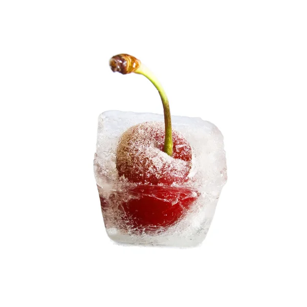Close-up of frozen cherry on white — Stock Photo, Image