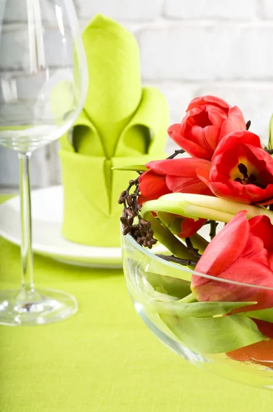 Tulips and glass — Stock Photo, Image