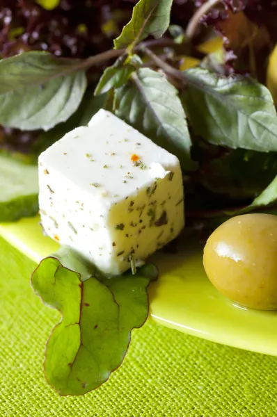Vegetarian fresh healthy salad with tofu — Free Stock Photo