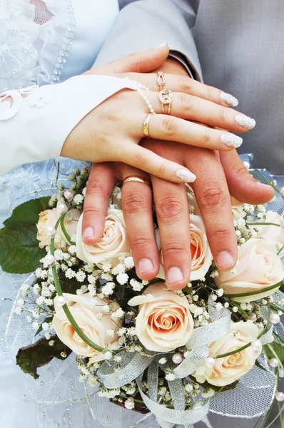 Manos con anillos de boda — Foto de Stock