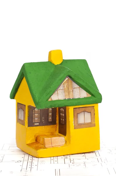 在绘图上房子小模型 — 图库照片