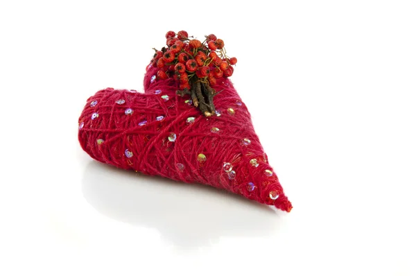 赤い編みハート — ストック写真