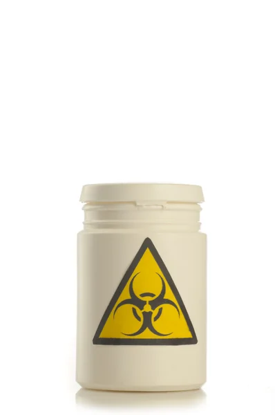 Bílý plastový kontejner symbolem biohazard — Stock fotografie