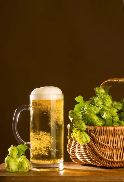 Glass of beer and hops — Stock Photo, Image