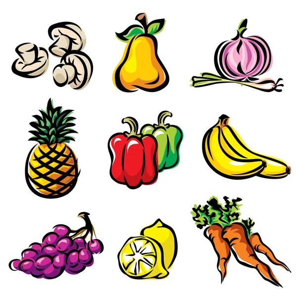 Vector fruits and vegetables — Stock Vector