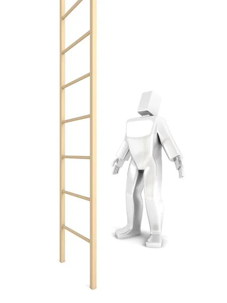 3D άτομο εξετάζει τις σκάλες — Φωτογραφία Αρχείου