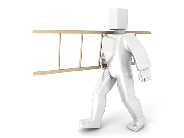 3D Man carry ladder — Stock Photo, Image
