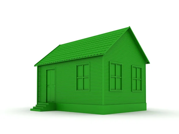 Petite maison verte sur fond blanc — Photo
