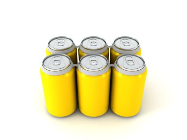 3d illustration of six yellow aluminum cans clipart