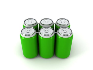 3d illustration of six green aluminum cans clipart