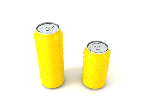 Illustrazione 3d di due lattine di alluminio giallo — Foto Stock