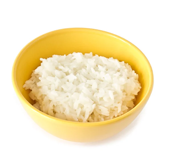 Βρασμένο ρύζι σε ένα κίτρινο μπολ — Φωτογραφία Αρχείου