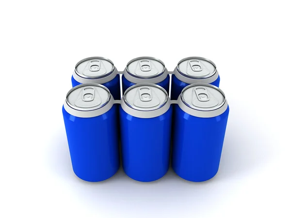 3D-Abbildung von sechs blauen Aluminiumdosen — Stockfoto