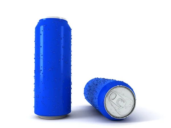 두 개의 파란색 알루미늄 캔의 3d 그림 — 스톡 사진