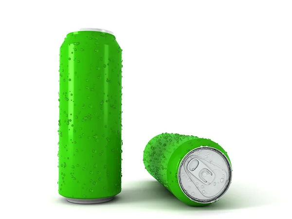 두 개의 녹색 알루미늄 캔의 3d 그림 — 스톡 사진