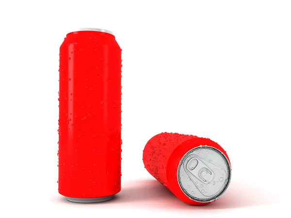 Iki kırmızı alüminyum kutular 3D çizimi — Stok fotoğraf