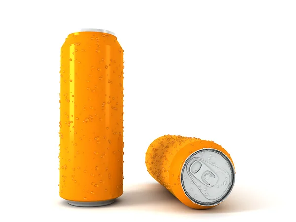 두 오렌지 알루미늄 캔의 3d 그림 — 스톡 사진
