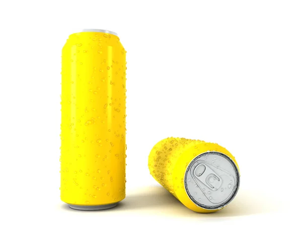 Két sárga alumínium doboz a 3D-s illusztráció — Stock Fotó