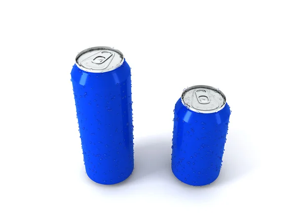 두 개의 파란색 알루미늄 캔의 3d 그림 — 스톡 사진