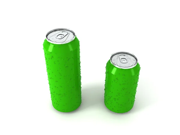 Ilustração 3d de duas latas de alumínio verde — Fotografia de Stock