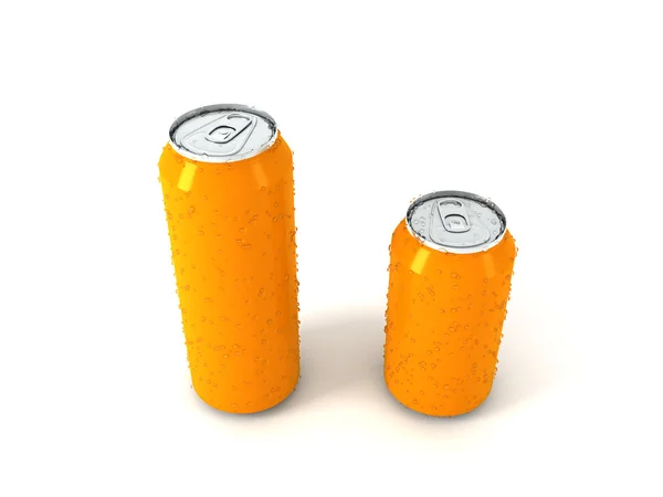 3D ilustrace dvě oranžové hliníkové plechovky — Stock fotografie