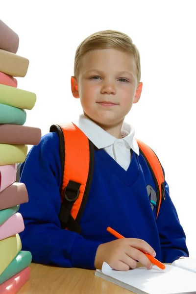 Schoolboy with pen and notebook — Stock Photo, Image
