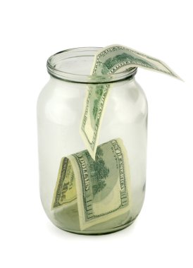 Glass jar of hundreds of dollars clipart