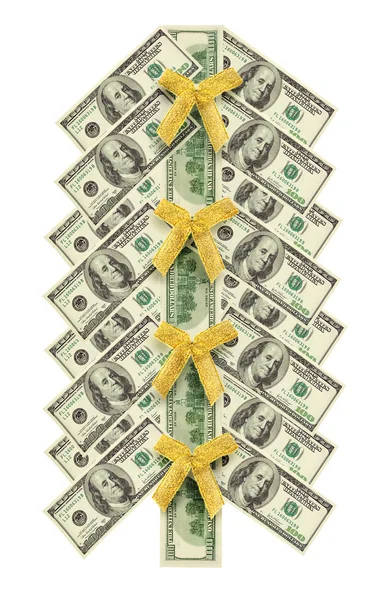 Christmas tree made of dollar bills — Stock Photo, Image
